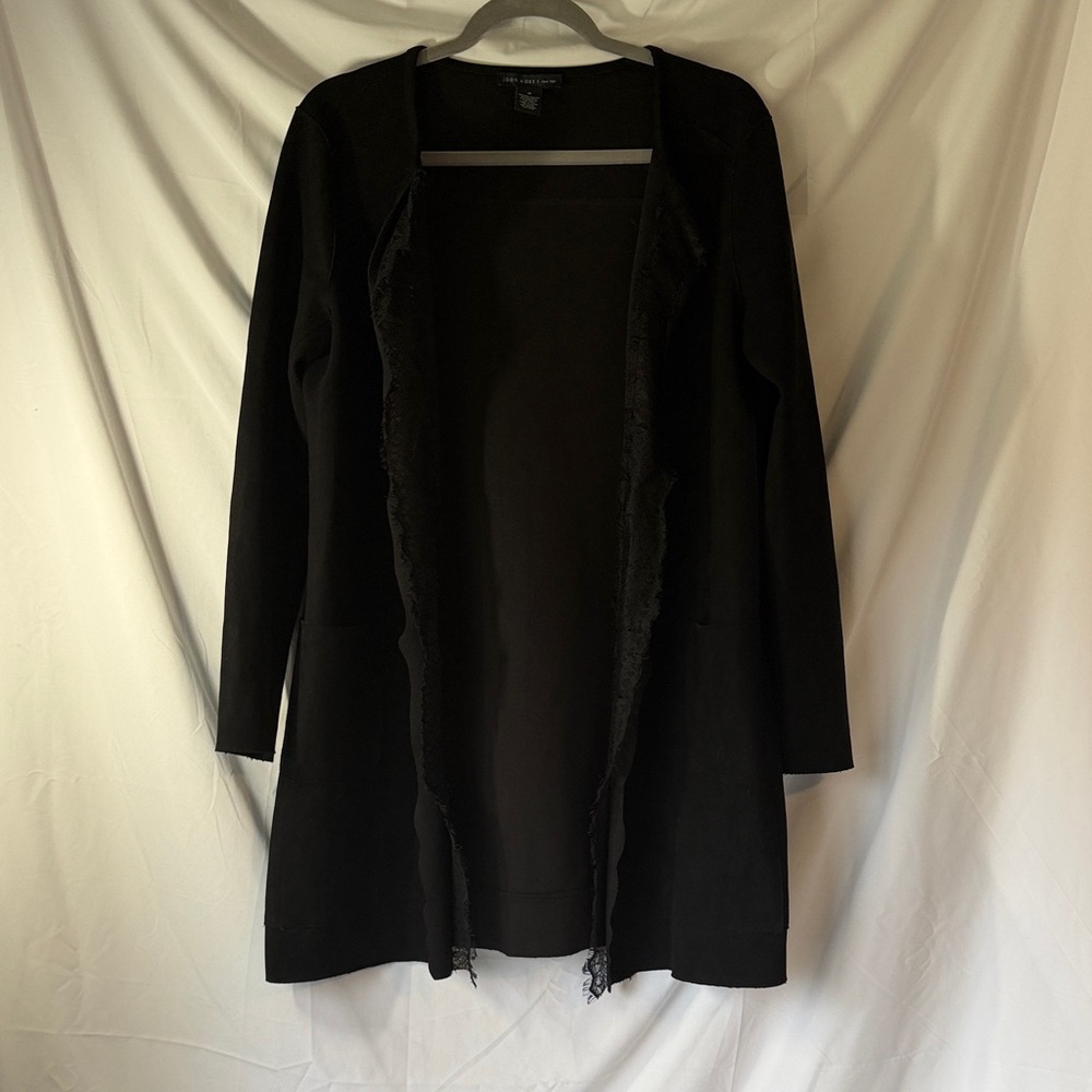 Joan Vass Black Open Front Trench Coat